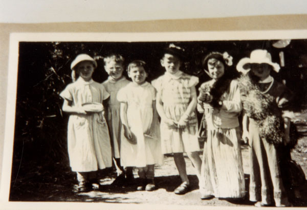 Copy of a photograph of a group of young children all dressed up at Llangwm Carnival Pembrokeshire 1956